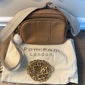 Pom Pom London Original Mini Bag with Pom Pom Keychain and Dust Bag in brown